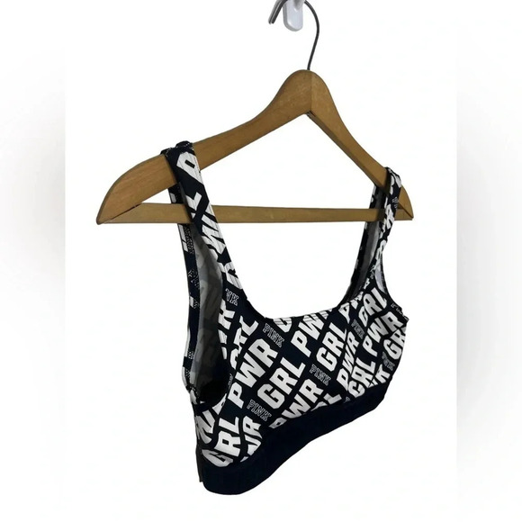 PINK Victorias Secret Girl Power Spell Out Black and White Sports Bra - Picture 2 of 6